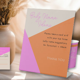 ピンクモダンとオレンジのベビー名シャワー活動 台座サイン