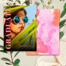 ピンクモダンとオレンジの大学院写真卒業