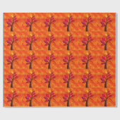 ピンクモダンとオレンジの木が咲く秋 ラッピングペーパー (フラット)