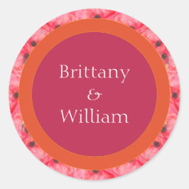 ピンクモダンとオレンジの鮮やかフローラ結婚 ラウンドシール
