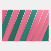 ピンクモダンとグリーンと金ゴールドストライプ ラッピングペーパーシート (正面)