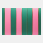 ピンクモダンとグリーンと金ゴールドストライプ ラッピングペーパーシート (正面3)