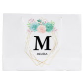 ピンクモダンとグリーンの多汁水彩モノグラム ラージペーパーバッグ (裏面)