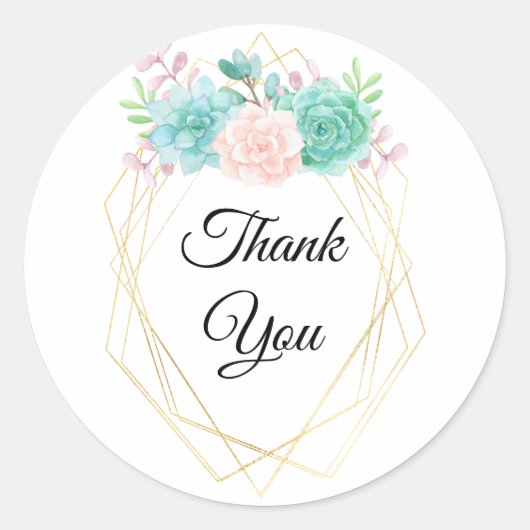ピンクモダンとグリーンの多肉植物ありがとう ラウンドシール (正面)