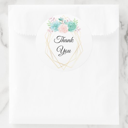 ピンクモダンとグリーンの多肉植物ありがとう ラウンドシール (バッグ)