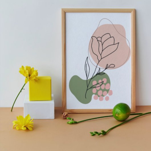 ピンクモダンとグリーンの抽象芸術バララインアートポスト ポスター