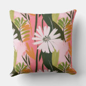 ピンクモダンとグリーンの抽象芸術花柄 クッション (裏面)