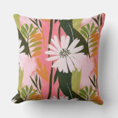 ピンクモダンとグリーンの抽象芸術花柄 クッション (正面)
