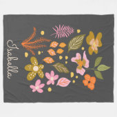 ピンクモダンとグレーのフローラアーパーソナライズされたト名 フリースブランケット (正面(横))