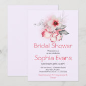 ピンクモダンとグレーのフローラパープルブライダルシャワー 招待状 (正面/裏面)