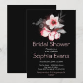 ピンクモダンとグレーのフローラブラックブライダルシャワー 招待状 (正面/裏面)