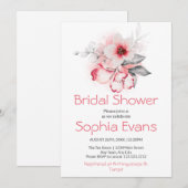 ピンクモダンとグレーのフローラホワイトブライダルシャワー 招待状 (正面/裏面)