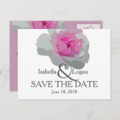 ピンクモダンとグレーのフローラ日付はがきを保存 案内ポストカード (正面/裏面)