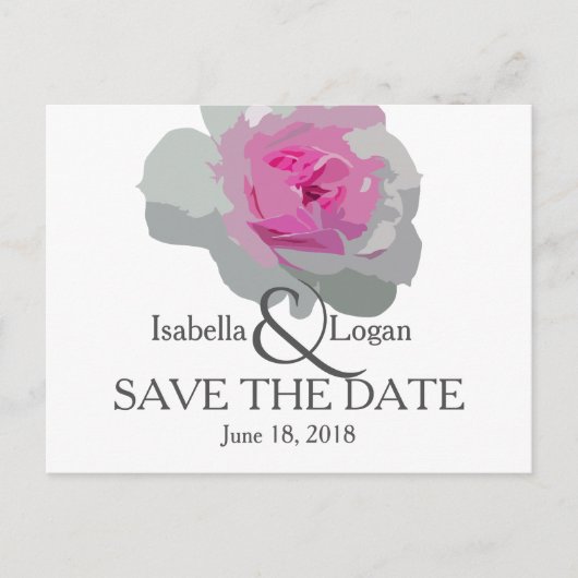 ピンクモダンとグレーのフローラ日付はがきを保存 案内ポストカード (正面)