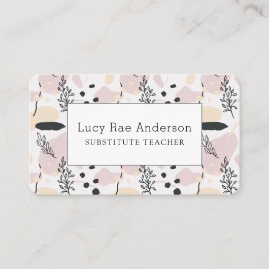 ピンクモダンとグレーのフローラ 名刺 (正面)