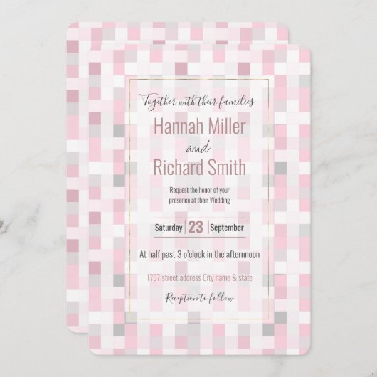 ピンクモダンとグレーの四角のパ市松模様にターン (正面/裏面)