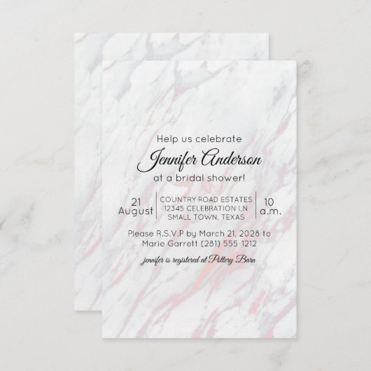 ピンクモダンとグレーの大理石シャワー招待状 (正面/裏面)