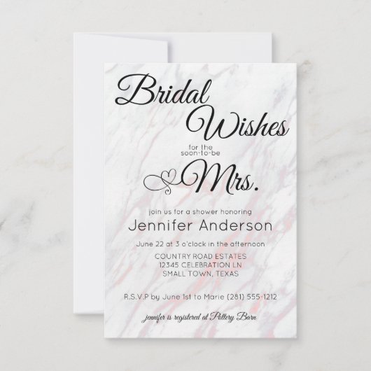 ピンクモダンとグレーの大理石シャワー招待状 (正面)