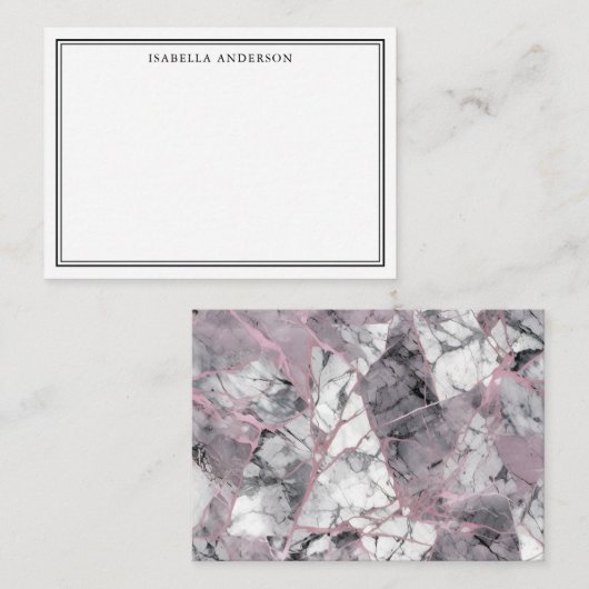 ピンクモダンとグレーの大理石パーソナライズされた ノートカード (正面/裏面)