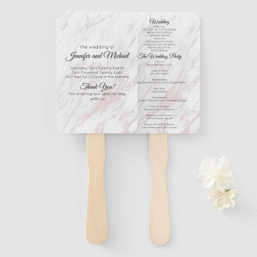 ピンクモダンとグレーの大理石プログラム ハンドファン (正面&裏面)