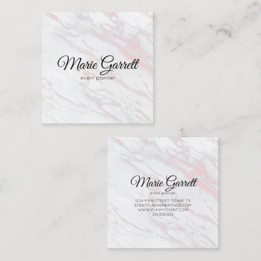 ピンクモダンとグレーの大理石 スクエア名刺 (正面/裏面)