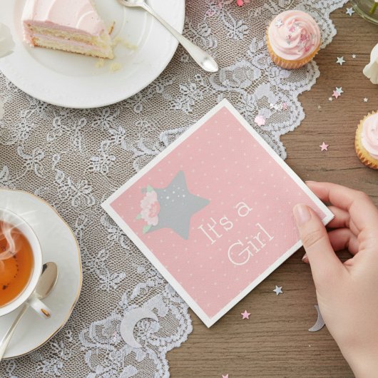 ピンクモダンとグレーの星女の子だ スタンダードカクテルナプキン