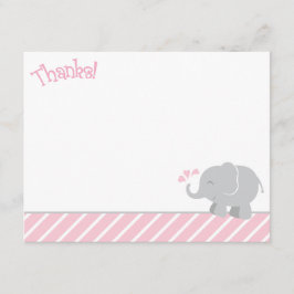 ピンクモダンとグレーの象の感謝してい女の子 ノートカード