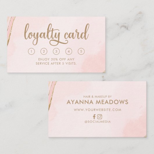 ピンクモダンとタンのロイヤリティカード 名刺 (正面/裏面)