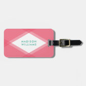 ピンクモダンとティール(緑がかった色)のレイヤード幾何学 ラゲッジタグ (正面横)