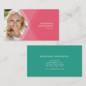 ピンクモダンとティール(緑がかった色)の層状の幾何学的な写真 名刺 (正面/裏面)