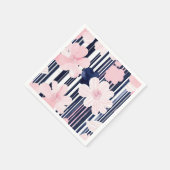 ピンクモダンとネイビーのフローラストライプ スタンダードカクテルナプキン (角)