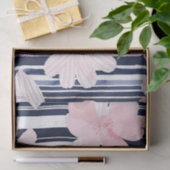 ピンクモダンとネイビーのフローラストライプ 薄葉紙 (ギフト)