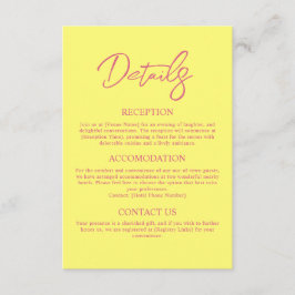 ピンクモダンとバターイエロー結婚の詳細 エンクロージャーカード