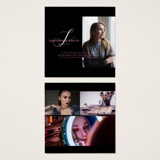 ピンクモダンとバック4枚の写真スクリプトモノグラム (正面&裏面)