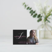 ピンクモダンとバック4枚の写真スクリプトモノグラム 名刺 (スタンド正面)