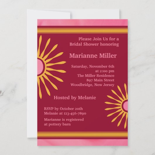 ピンクモダンとブラウンのブライダルシャワーの招待 招待状 (裏面)