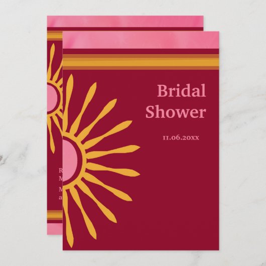 ピンクモダンとブラウンのブライダルシャワーの招待 招待状 (正面/裏面)