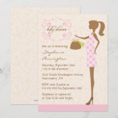 ピンクモダンとブラウンのベビーシャワーの招待状 招待状 (正面/裏面)