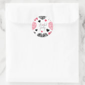 ピンクモダンとブラックのお祝いブライダルシャワー ラウンドシール (バッグ)