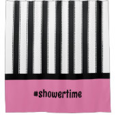 ピンクモダンとブラックのストライプドームルーム シャワーカーテン (正面)