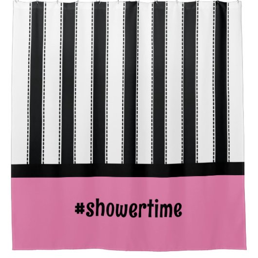 ピンクモダンとブラックのストライプドームルーム シャワーカーテン (正面)