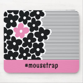 ピンクモダンとブラックのフローラハッシュタグ マウスパッド