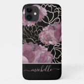 ピンクモダンとブラックのフローラルパタモノグラムのーン Case-Mate iPhoneケース (裏面)