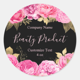 ピンクモダンとブラックのフローラ美しい化粧料スパ ラウンドシール