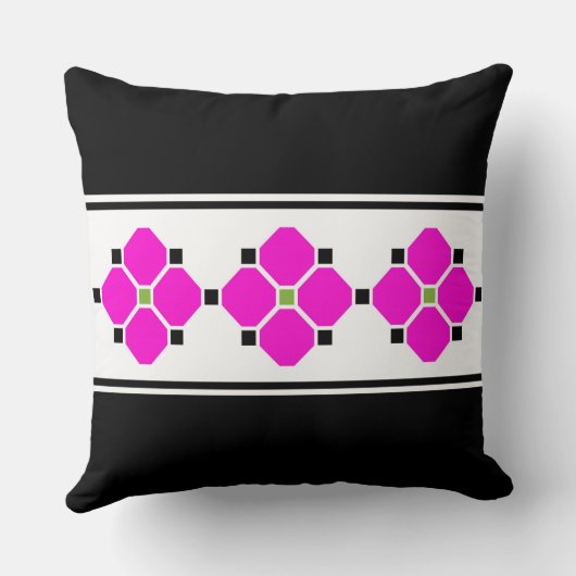 ピンクモダンとブラックのフローラ クッション (裏面)