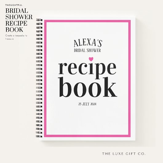 ピンクモダンとブラックのブライダルシャワーレシピ本 ノートブック