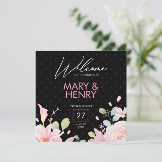 ピンクモダンとブラックの結婚式 招待状 (スタンド正面)