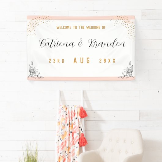 ピンクモダンとブラックの金ゴールドドット結婚のバナー 横断幕 (インサイチュ)