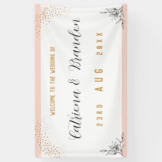 ピンクモダンとブラックの金ゴールドドット結婚のバナー 横断幕 (縦)