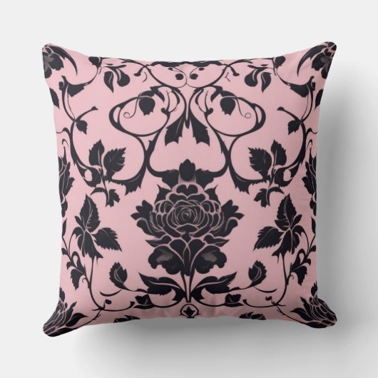 ピンクモダンとブラックバラダマスクモノグラム クッション (裏面)